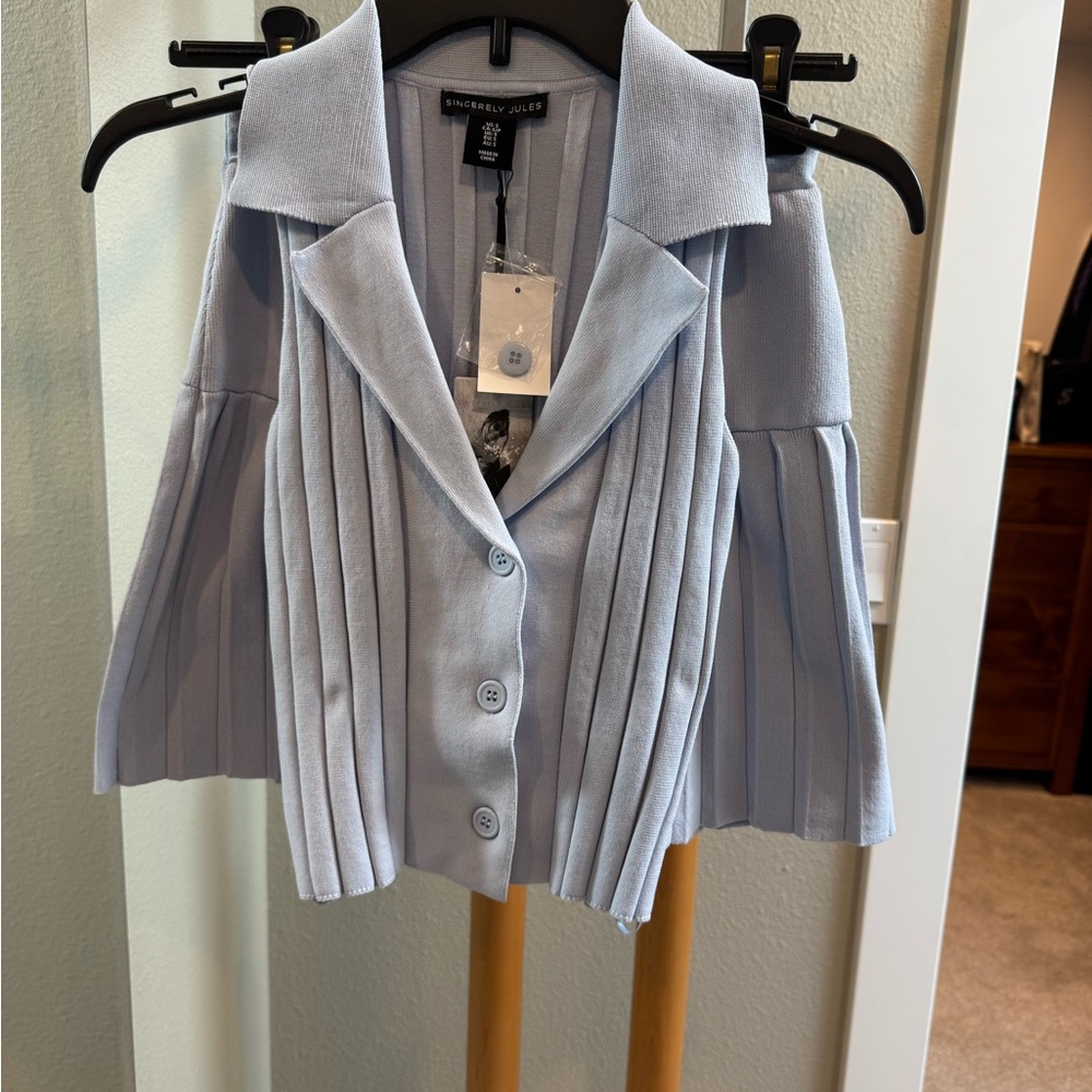 Sincerely Jules Light Blue Pleated Vest and Skirt